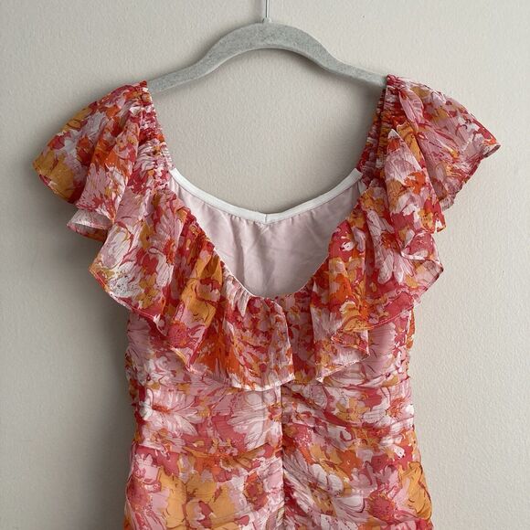 Fortunate One Womens Floral Print Ruched Off Shoulder Dress Pink Size Small - Picture 9 of 12